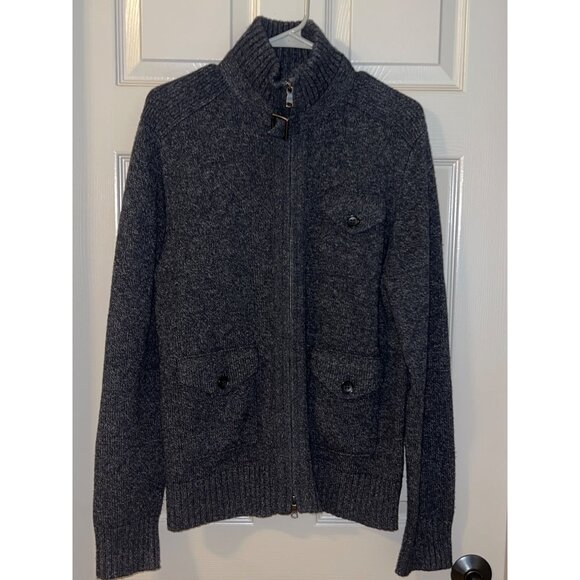Banana Republic Men’s Wool Blend Full Zip‎ Sweater Jacket Navy Gray Marled M - Picture 1 of 12